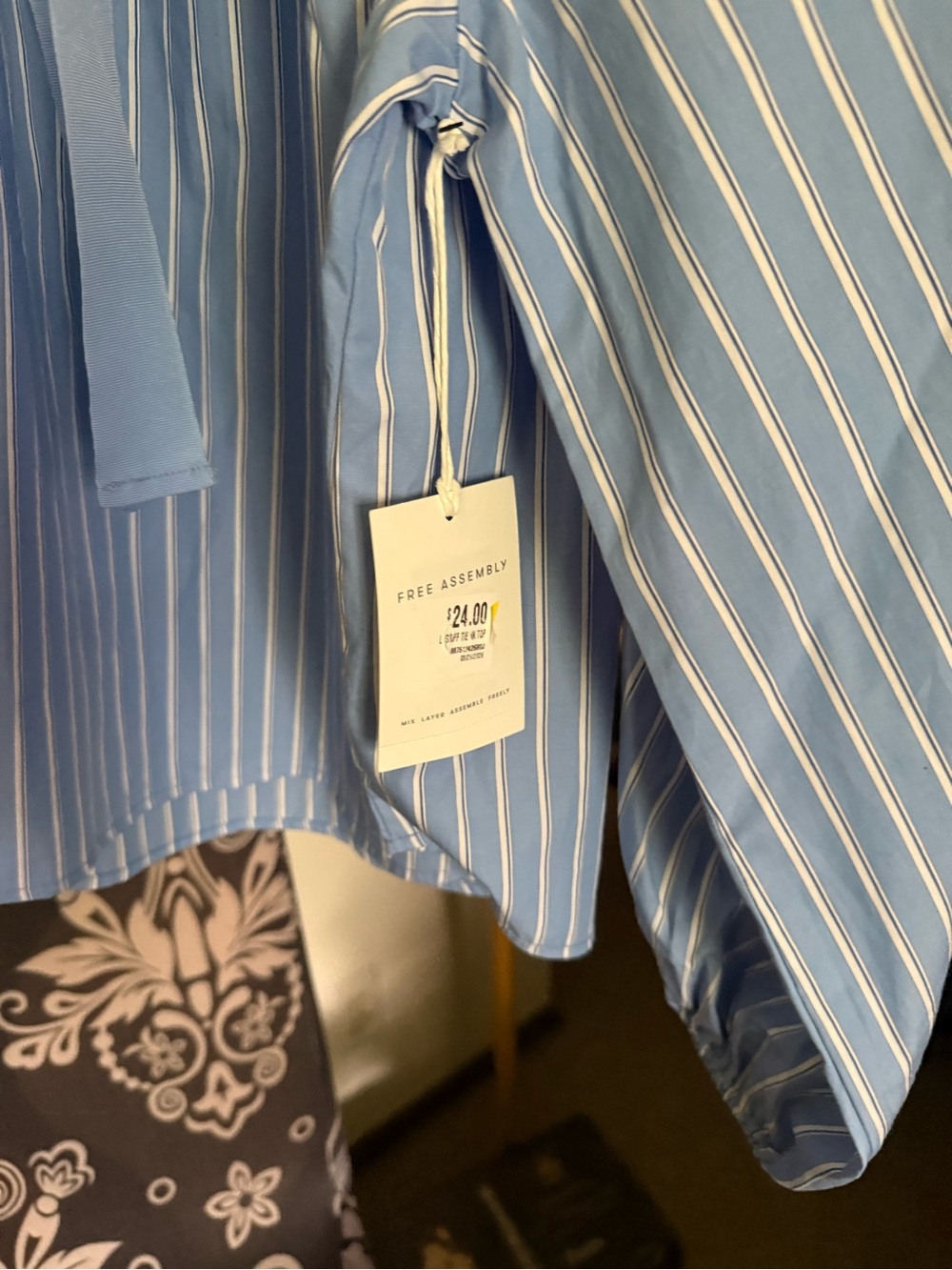 Blue Striped Tie-Neck Women's Blouse - Picture 3 of 7